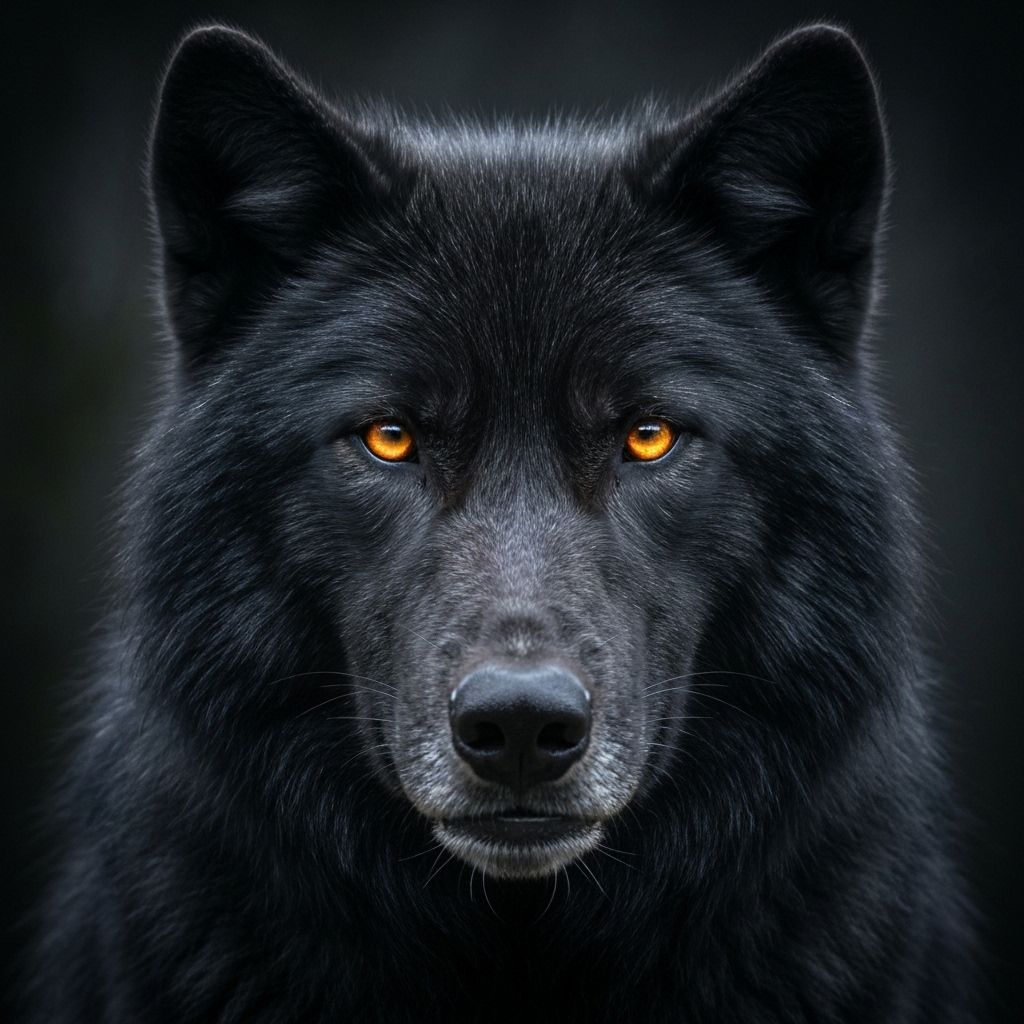 Lobo negro mirando al frente